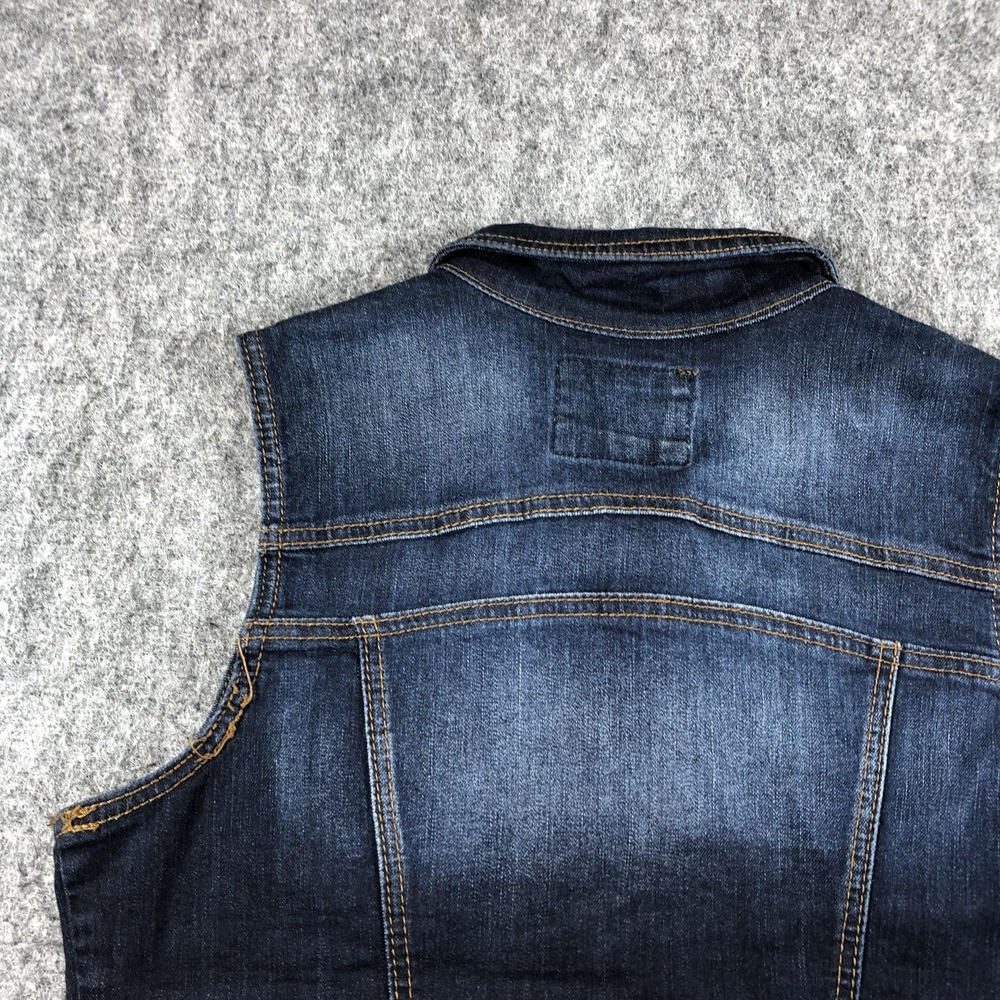 Wax Jean Womens Large Blue Stretch Denim Trucker Vest Button Front - Picture 11 of 14